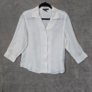 Lauren Ralph Lauren Linen Blouse Women Medium Coastal Lagenlook Quiet Luxury